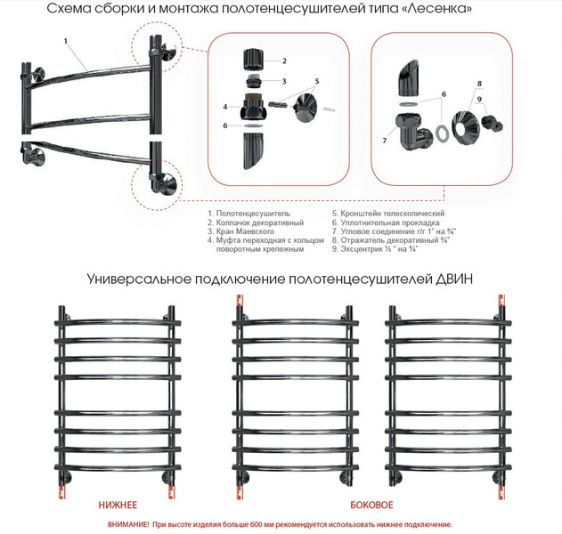 Схемы подключения полотенцесушителя лесенка с нижним подключением